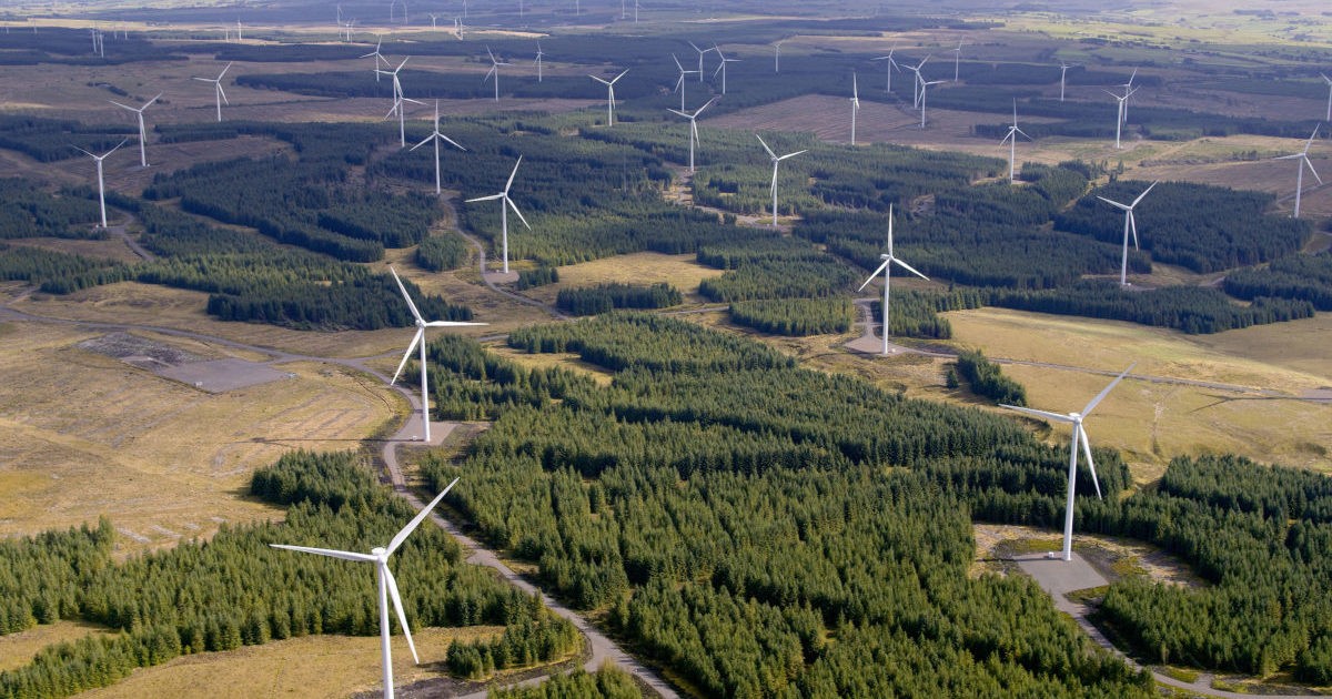 Whitelee Wind Farm on Eaglesham Moor, to the south of East Kilbride, is currently the UK's largest onshore wind Farm.